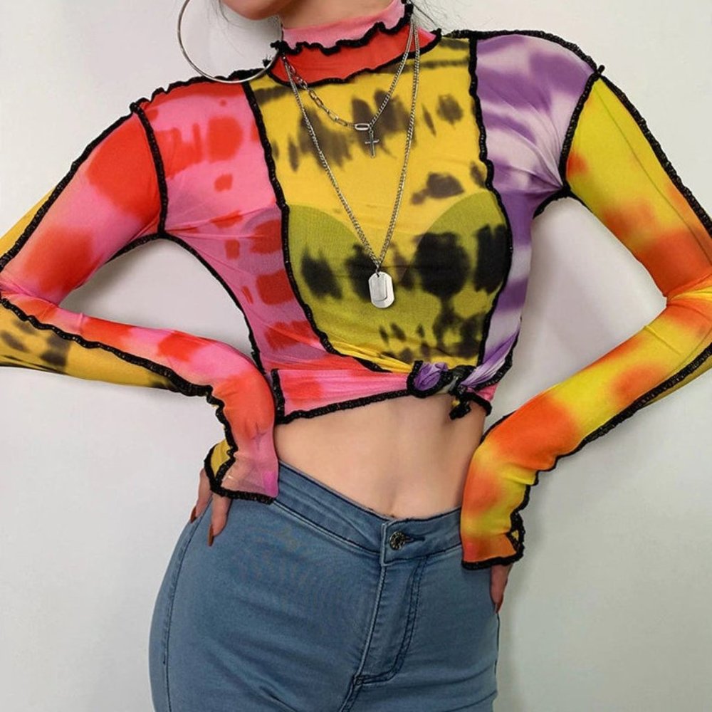 Sheer Mesh long sleeve top see through sexy NEW